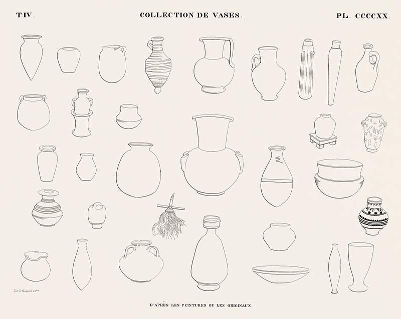 Collection of vases from the paintings or originals from Monuments de l'Égypte et de la Nubie (1835–1845) by…