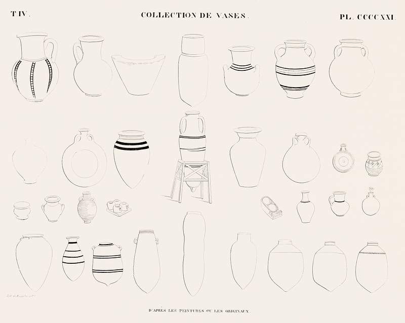 Collection of vases from the paintings or originals from Monuments de l'Égypte et de la Nubie (1835–1845) by…
