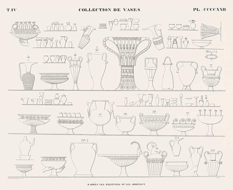 Collection of vases from the paintings or originals from Monuments de l'Égypte et de la Nubie (1835–1845) by…