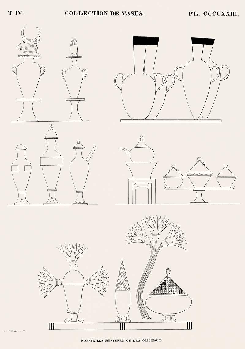 Collection of vases. From the paintings or originals from Monuments de l'Égypte et de la Nubie (1835–1845) by…