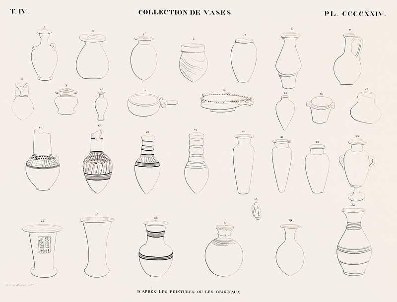 Collection of vases from the paintings or originals from Monuments de l'Égypte et de la Nubie (1835–1845) by…