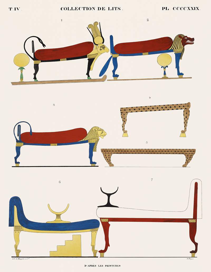 Bed collection from the paintings from Monuments de l'Égypte et de la Nubie (1835–1845) by Jean François…