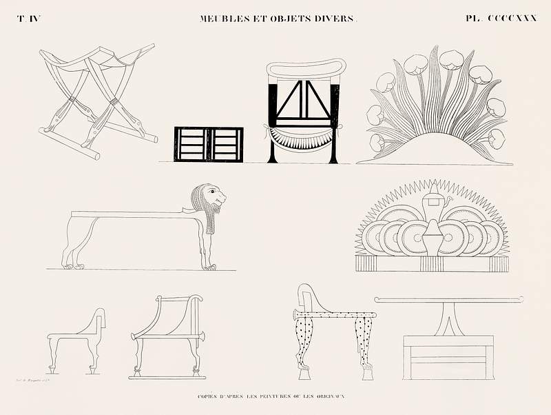 Furniture and other objects copied from paintings or originals from Monuments de l'Égypte et de la Nubie…