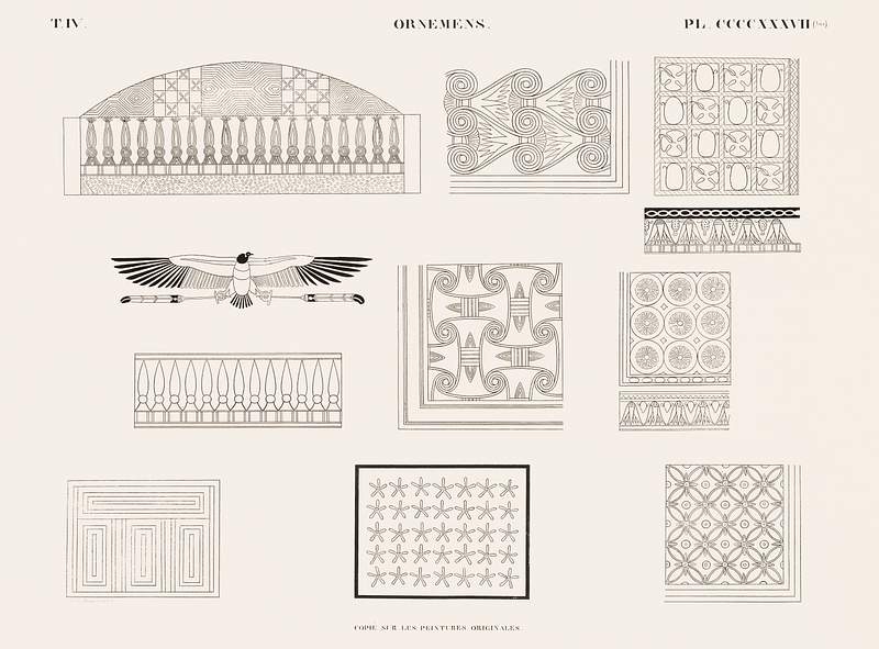 Ornaments copied from the original paintings from Monuments de l'Égypte et de la Nubie (1835–1845) by Jean…