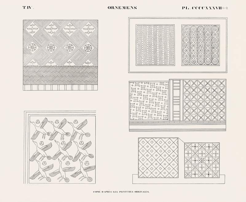 Ornaments copied from the original paintings from Monuments de l'Égypte et de la Nubie (1835–1845) by Jean…