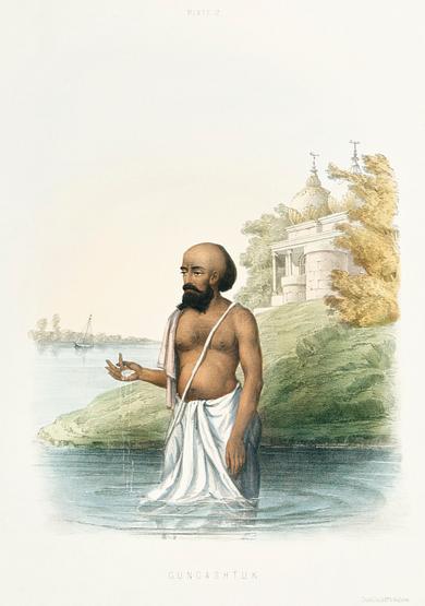 The Brahmin's first ceremony on entering the ganges from The Sundhya or the Daily Prayers of the Brahmins (1851) by Sophie Charlotte Belnos (1795–1865). The Brahmin's first ceremony on entering the ganges from The Sundhya or the Daily Prayers of the Brahmins (1851) by Sophie…