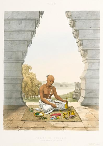 Pooja of Vishnoo from The Sundhya or the Daily Prayers of the Brahmins (1851) by Sophie Charlotte Belnos (1795–1865). Pooja of Vishnoo from The Sundhya or the Daily Prayers of the Brahmins (1851) by Sophie Charlotte Belnos (1795–1865). -…