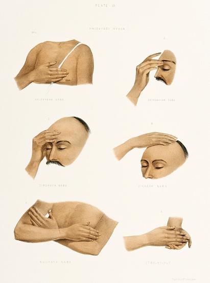 Hand Signs from The Sundhya or the Daily Prayers of the Brahmins (1851) by Sophie Charlotte Belnos (1795–1865). Hand Signs from The Sundhya or the Daily Prayers of the Brahmins (1851) by Sophie Charlotte Belnos (1795–1865). -…
