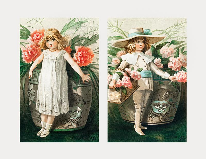Young girls with flowers on a Christmas card Christmas and New Year cards depicting young girls with flowers from The Miriam And Ira D. Wallach Division Of Art, Prints…