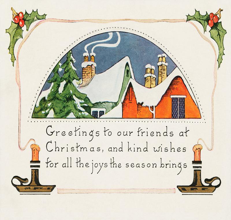 Vintage Christmas card with a house & chimney Christmas greetings card (1924) from The Miriam and Ira D. Wallach Division of Art, Prints and Photographs: Picture…