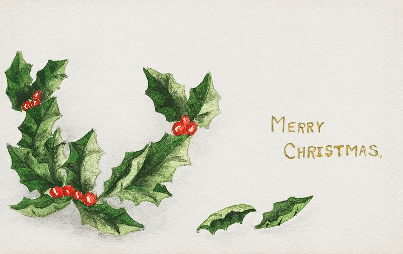 Vintage Christmas holly branch Christmas card (1910) from The Miriam and Ira D. Wallach Division of Art, Prints and Photographs: Picture Collection.…