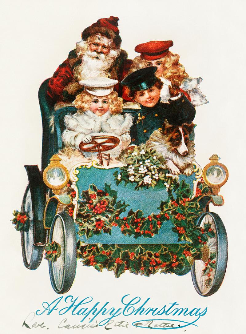 Santa and children on a Christmas card A happy Christmas (ca.1900s) from The Miriam and Ira D. Wallach Division of Art, Prints and Photographs: Picture Collection…