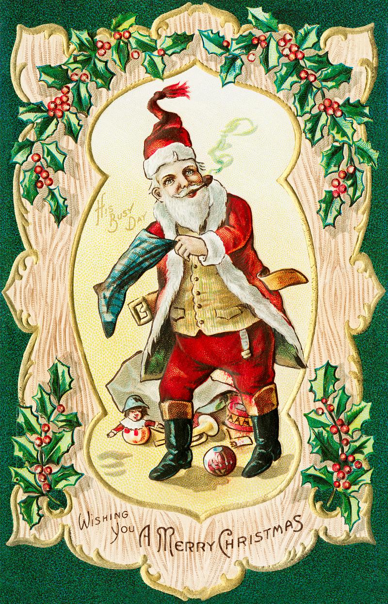 Santa Claus on a Christmas card Wishing you a Merry Christmas (ca.1910) from The Miriam and Ira D. Wallach Division of Art, Prints and Photographs: Picture…