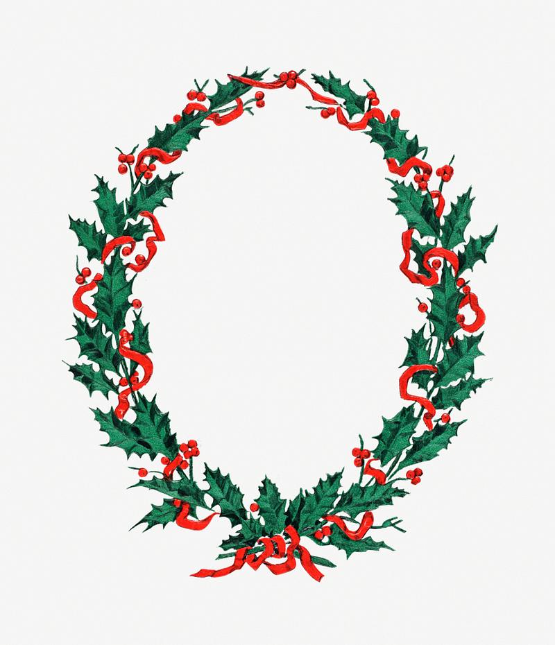Vintage Christmas holly branch Christmas dinner with holly wreath (1906) from The Buttolph collection of menus. Original From The New York Public Library.…
