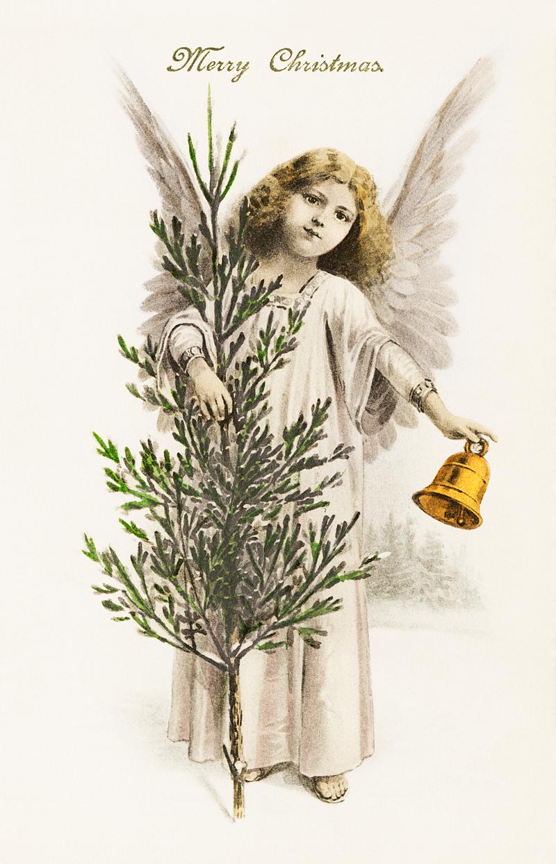 Vintage Christmas card design with an angel An angel holding a Christmas bell (1912) from The Miriam and Ira D. Wallach Division Of Art, Prints and Photographs: Picture…