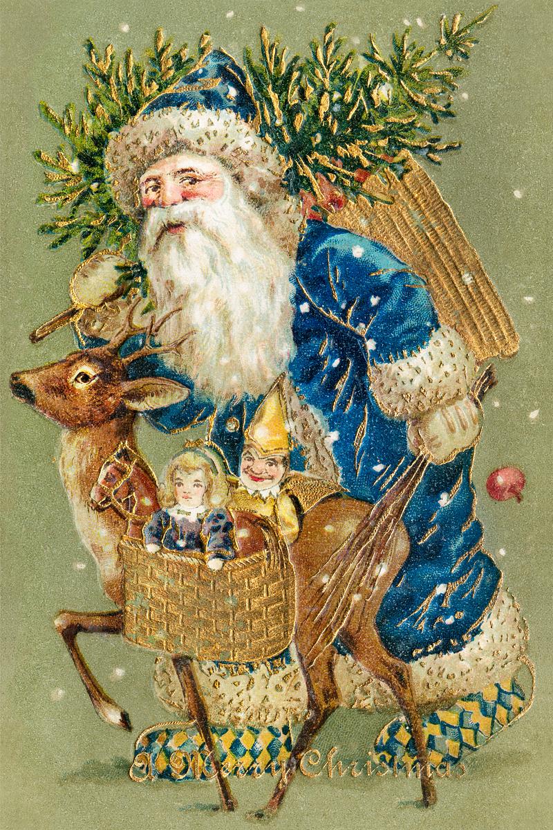 Santa and reindeer on a Christmas card A Merry Christmas from (ca. 1900s) from The Miriam and Ira D. Wallach Division Of Art, Prints and Photographs: Picture…