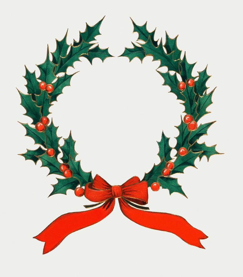 Vintage Christmas holly wreath Christmas dinner with a holly wreath (1906) from The Buttolph collection of menus. Original From The New York Public Library.…