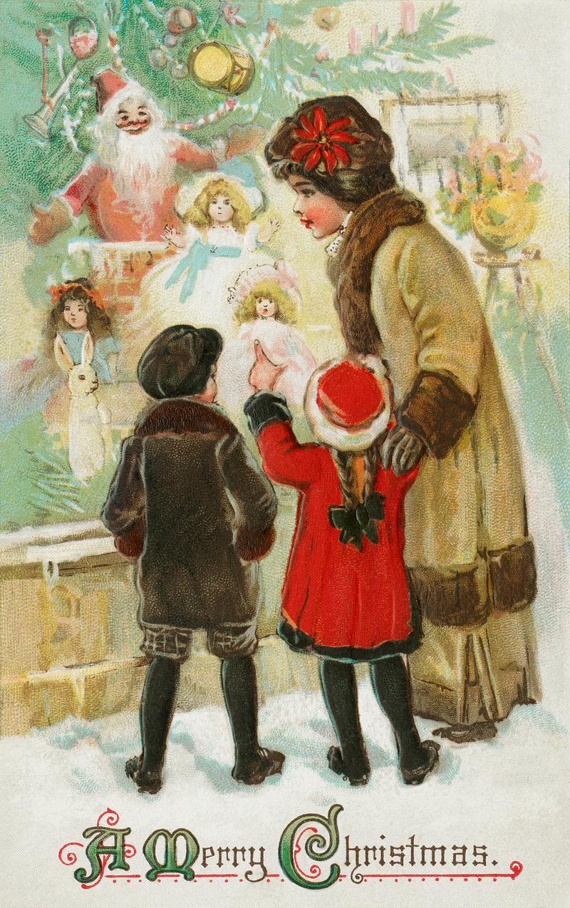 Mother and children on a Christmas card A Merry Christmas (1912) from The Miriam and Ira D. Wallach Division of Art, Prints and Photographs: Picture Collection by…