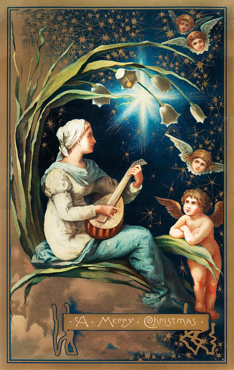 Christmas design with angels Christmas cards depicting angels, stars, women, the moon and decorative designs from The Miriam And Ira D. Wallach Division…