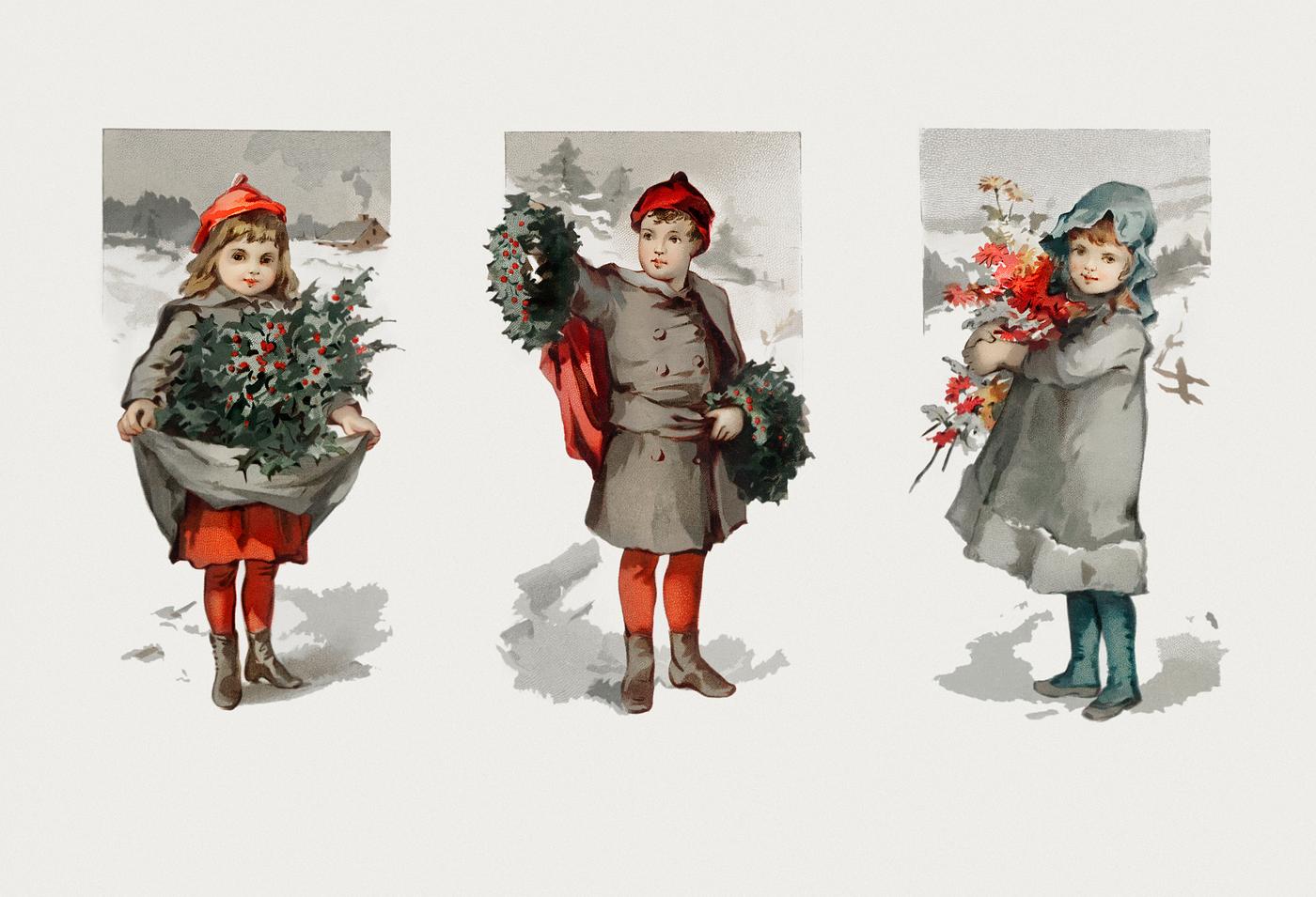 Vintage Christmas card design with children Christmas card depicting children and holly from The Miriam and Ira D. Wallach Division of Art, Prints and Photographs:...