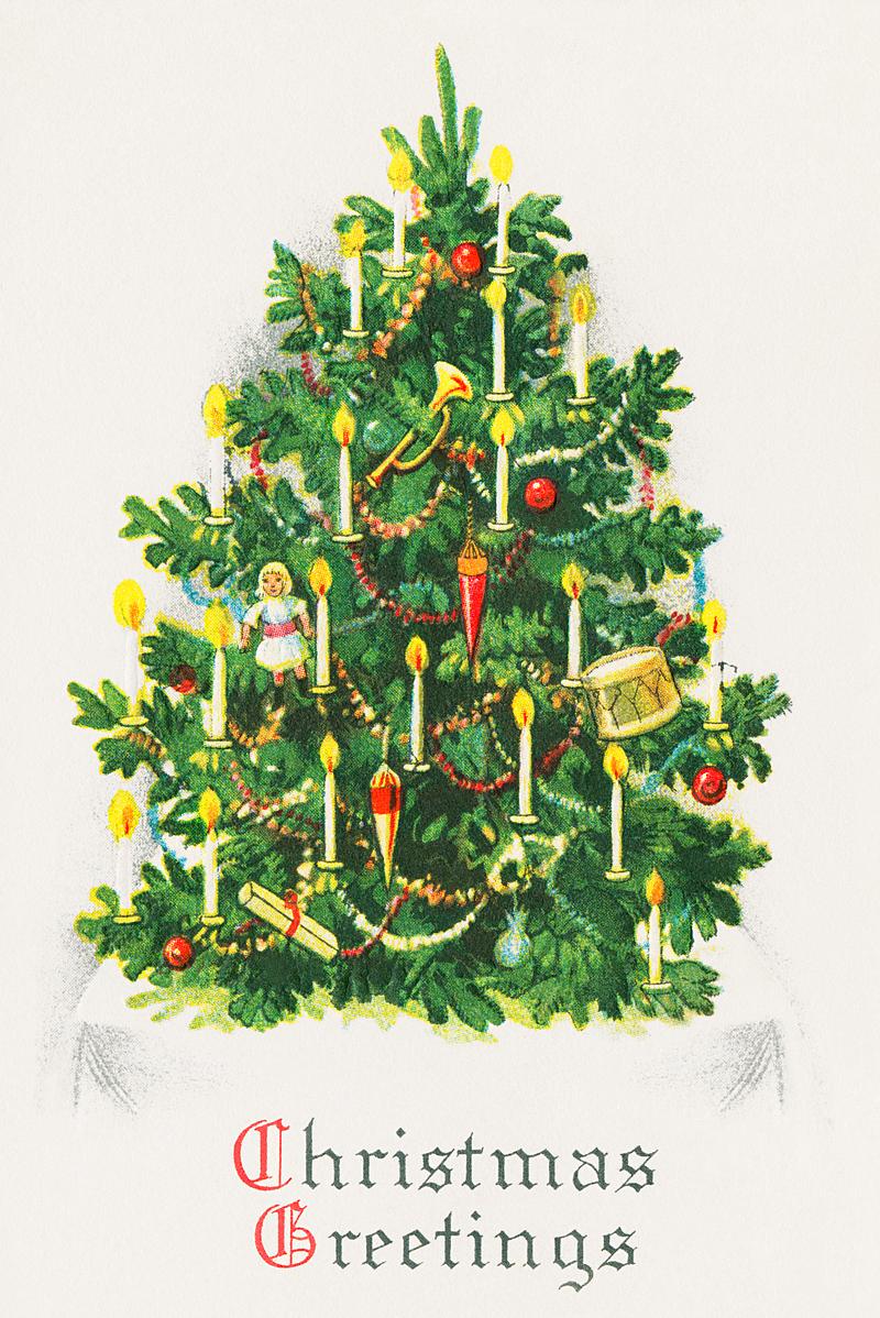 Decorated Christmas tree Christmas greetings (1921) from The Miriam And Ira D. Wallach Division Of Art, Prints and Photographs: Picture Collection…