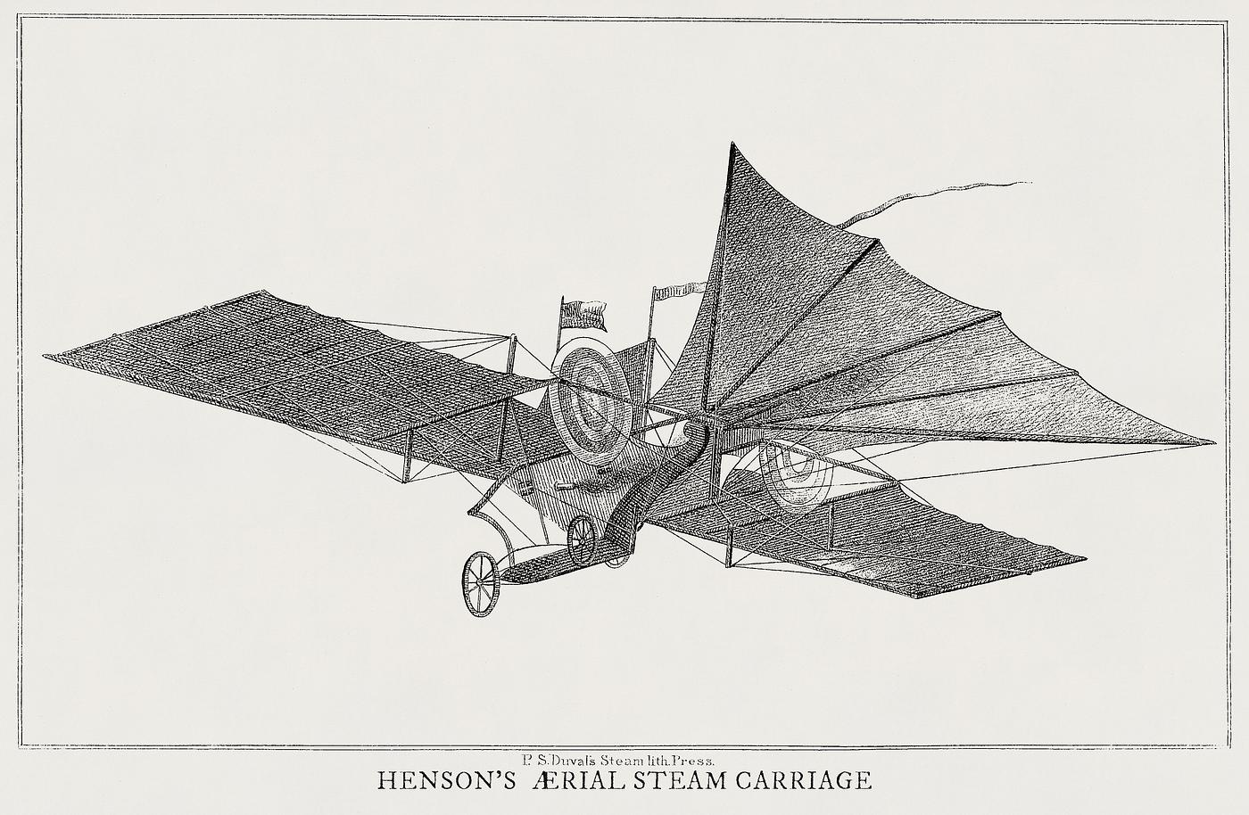 Henson's aerial steam carriage from a system of aeronautics (1850) by John Wise (1808-1879) Henson's aerial steam carriage from a system of aeronautics (1850) by John Wise (1808-1879)