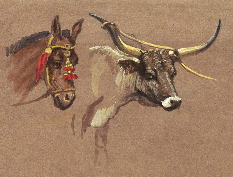 Head of a Mule with a Bridle, Head of a Buffalo or Ox (1872–1873) by Samuel Colman. Original from The Smithsonian…