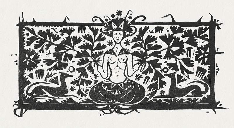 Meditating woman, maiden hair and dogs (ca.1893–1927) print in high resolution by Gerrit Willem Dijsselhof. Original…