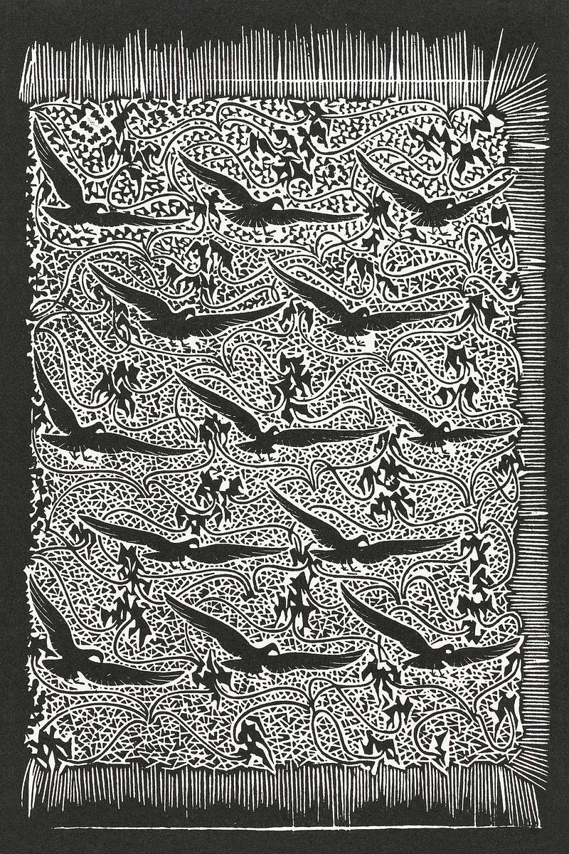 Flock of birds with plant motif (1893) print in high resolution by Gerrit Willem Dijsselhof. Original from the Rijksmuseum.…