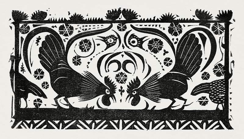 Title head with roosters (ca.1893–1927) print in high resolution by Gerrit Willem Dijsselhof. Original from the…