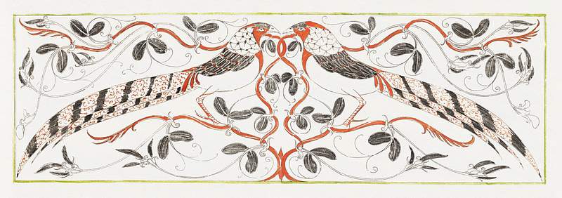 Pheasants for a wall covering (1895–1896) painting in high resolution by Gerrit Willem Dijsselhof. Original from the…