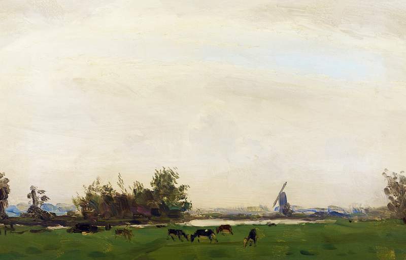 Meadow Landscape on the Spaarne (1890–1919) painting in high resolution by Gerrit Willem Dijsselhof. Original from the…