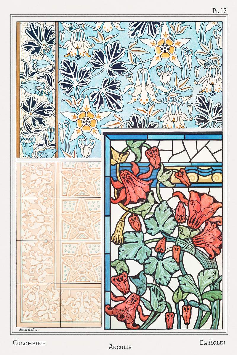 Ancolie (columbine) from La Plante et ses Applications ornementales (1896) illustrated by Maurice Pillard Verneuil. Original…