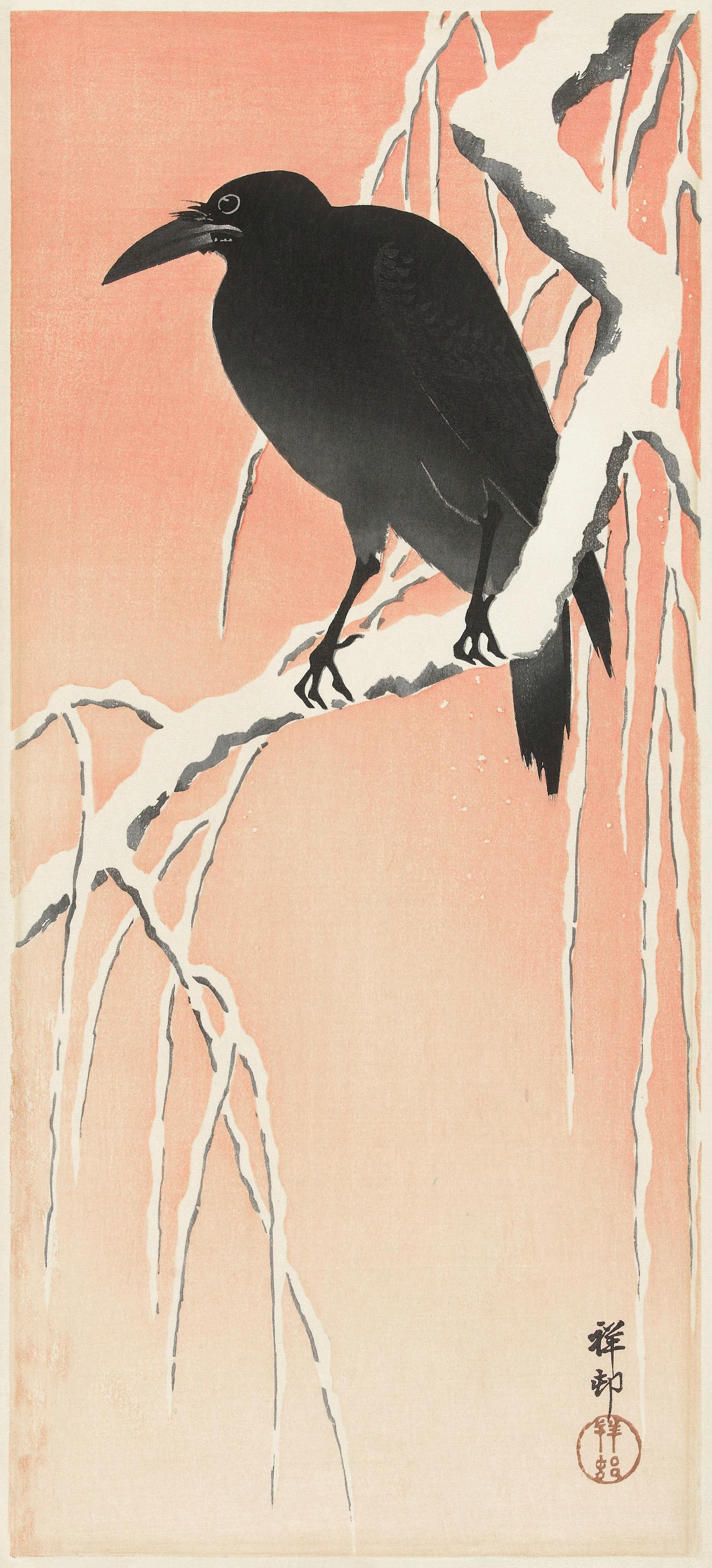 Crow on snowy branch (1900 - 1936) by Ohara Koson (1877-1945). Original from The Rijksmuseum. Digitally enhanced by rawpixel. Crow on snowy branch (1900 - 1936) by Ohara Koson (1877-1945). Original from The Rijksmuseum. Digitally enhanced by rawpixel.