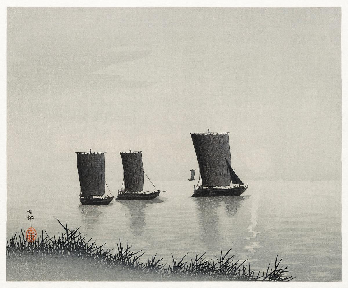 Fishing boats (1900 - 1936) by Ohara Koson… | Free public domain illustration Fishing boats (1900 - 1936) by Ohara Koson (1877-1945). Original from The Rijksmuseum. Digitally enhanced by rawpixel.