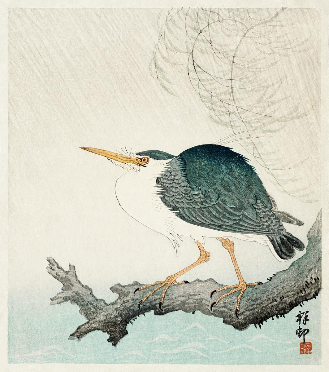 Quack on tree stump (1900 - 1936) by Ohara… | Free public domain illustration Quack on tree stump (1900 - 1936) by Ohara Koson (1877-1945). Original from The Rijksmuseum. Digitally enhanced by rawpixel.