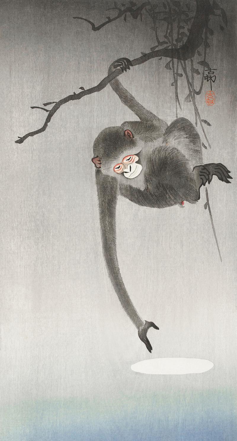 Monkey and reflection of the moon (1900 - 1936) by Ohara Koson (1877-1945). Original from The Rijksmuseum. Digitally enhanced by rawpixel. Monkey and reflection of the moon (1900 - 1936) by Ohara Koson (1877-1945). Original from The Rijksmuseum. Digitally enhanced…