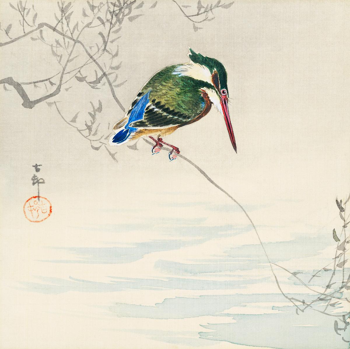 A kingfisher (1920) by Ohara Koson (1877… | Free public domain illustration A kingfisher (1920) by Ohara Koson (1877-1945). Original from The Rijksmuseum. Digitally enhanced by rawpixel.