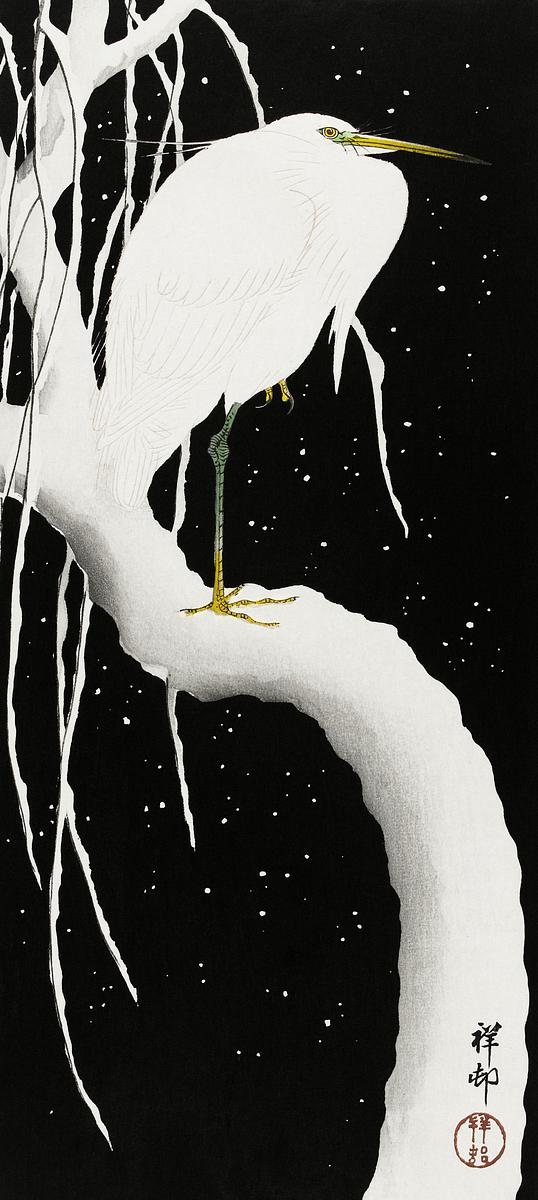 Heron in snow (1925 - 1936) by Ohara Koson… | Free public domain illustration Heron in snow (1925 - 1936) by Ohara Koson (1877-1945). Original from The Rijksmuseum. Digitally enhanced by rawpixel.
