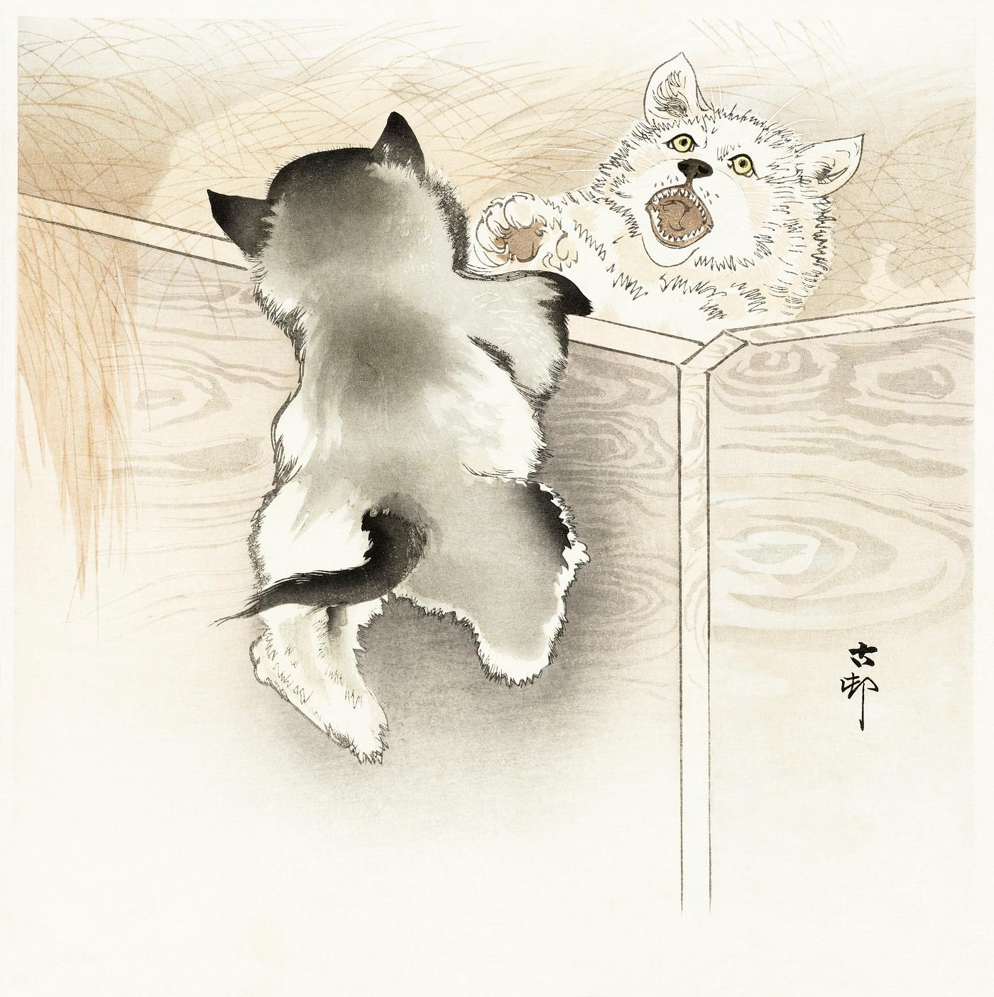 Two playing dogs (1900 - 1930) by Ohara Koson (1877-1945). Original from The Rijksmuseum. Digitally enhanced by rawpixel. Two playing dogs (1900 - 1930) by Ohara Koson (1877-1945). Original from The Rijksmuseum. Digitally enhanced by rawpixel.