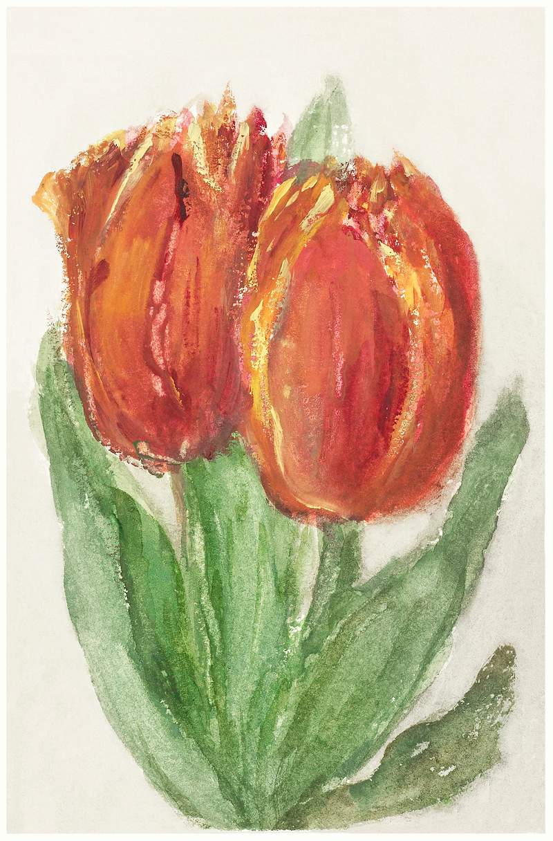 Two Red Tulips by Sientje Mesdag-van Houten (1834–1909). Original from The Rijksmuseum. Digitally enhanced by rawpixel.