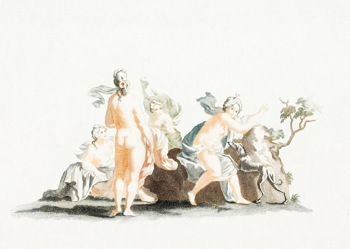 Diana and her nymphs (1688-1698) by Johan… | Free public domain illustration Diana and her nymphs (1688-1698) by Johan Teyler (1648-1709). Original from The Rijksmuseum. Digitally enhanced by rawpixel.