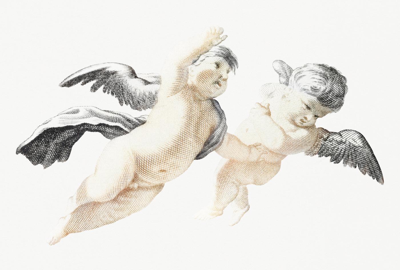 Two flying Putti by Johan Teyler (1648-1709). Original from Rijks Museum. Digitally enhanced by rawpixel. Two flying Putti by Johan Teyler (1648-1709). Original from Rijks Museum. Digitally enhanced by rawpixel.