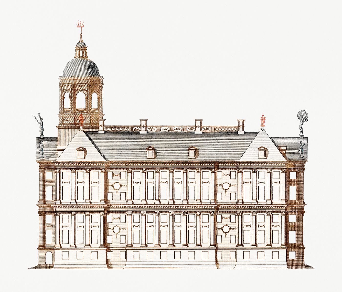 The City Hall in Amsterdam by an anonymous maker (1696-1706). Original from Rijks Museum. Digitally enhanced by rawpixel. The City Hall in Amsterdam by an anonymous maker (1696-1706). Original from Rijks Museum. Digitally enhanced by rawpixel.