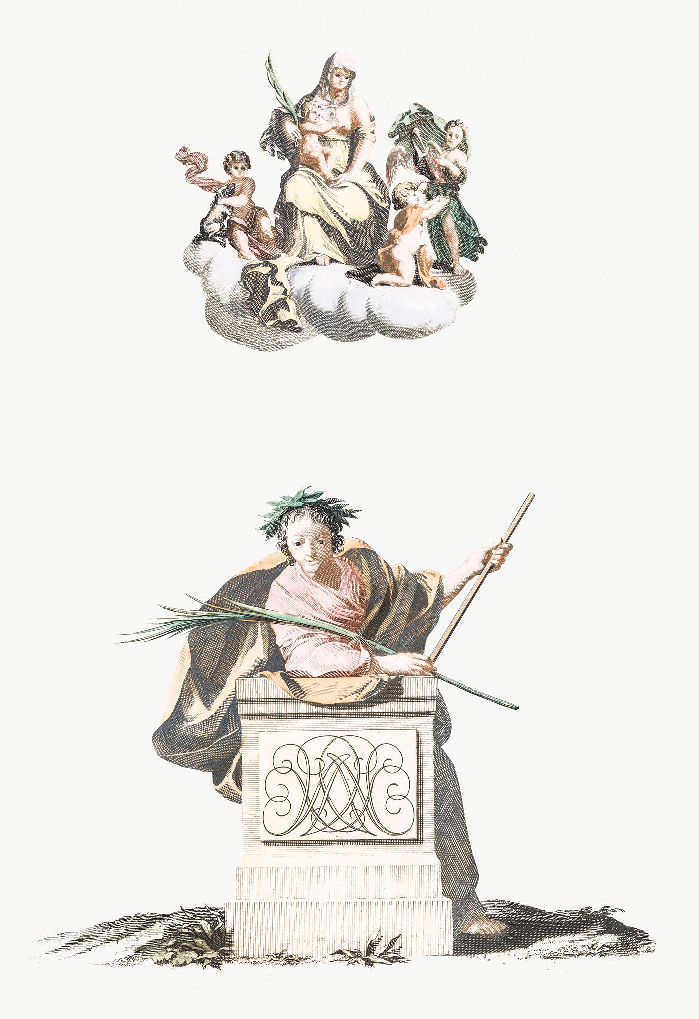 Figure and Mary on the clouds by Johan Teyler (1648-1709). Original from Rijks Museum. Digitally enhanced by rawpixel. Figure and Mary on the clouds by Johan Teyler (1648-1709). Original from Rijks Museum. Digitally enhanced by rawpixel.