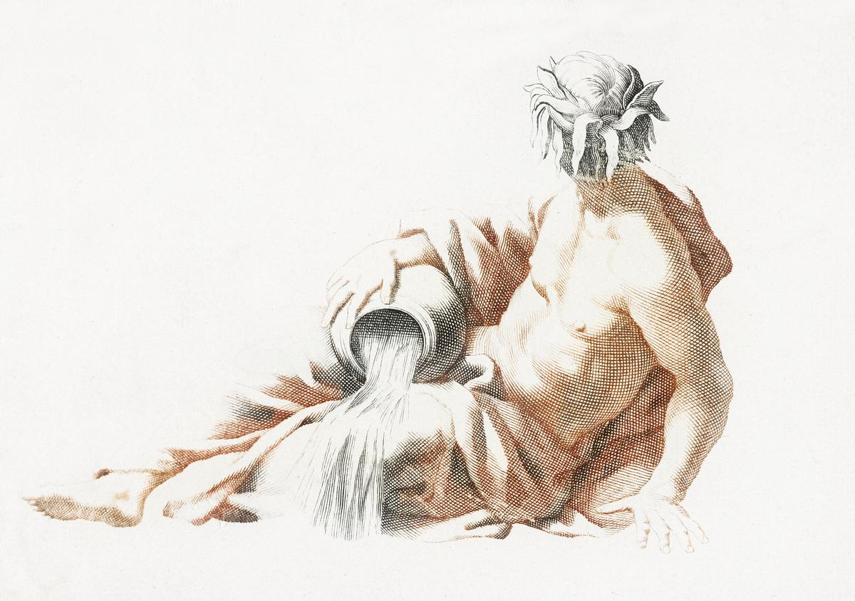 River God by Johan Teyler (1648-1709).… | Free public domain illustration River God by Johan Teyler (1648-1709). Original from The Rijksmuseum. Digitally enhanced by rawpixel.