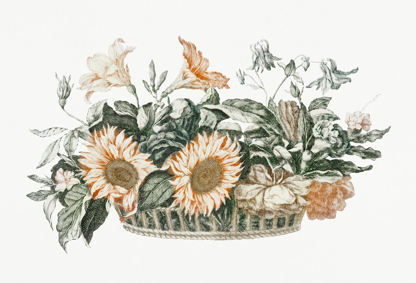 Basket with flowers by Johan Teyler (1648-1709). Original from Rijks Museum. Digitally enhanced by rawpixel. Basket with flowers by Johan Teyler (1648-1709). Original from Rijks Museum. Digitally enhanced by rawpixel.