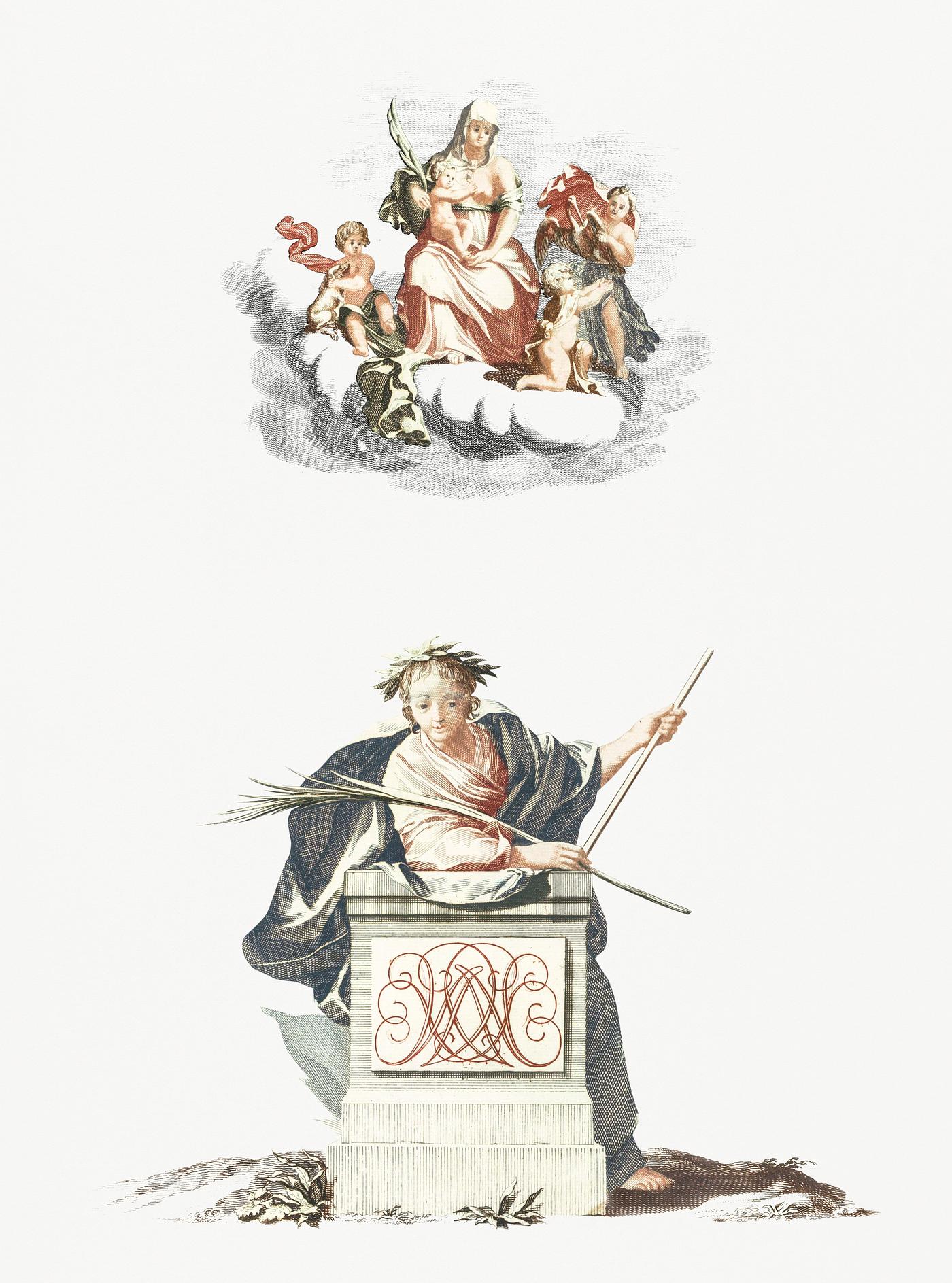 Figure and Mary on the clouds by Johan Teyler (1648-1709). Original from Rijks Museum. Digitally enhanced by rawpixel. Figure and Mary on the clouds by Johan Teyler (1648-1709). Original from Rijks Museum. Digitally enhanced by rawpixel.