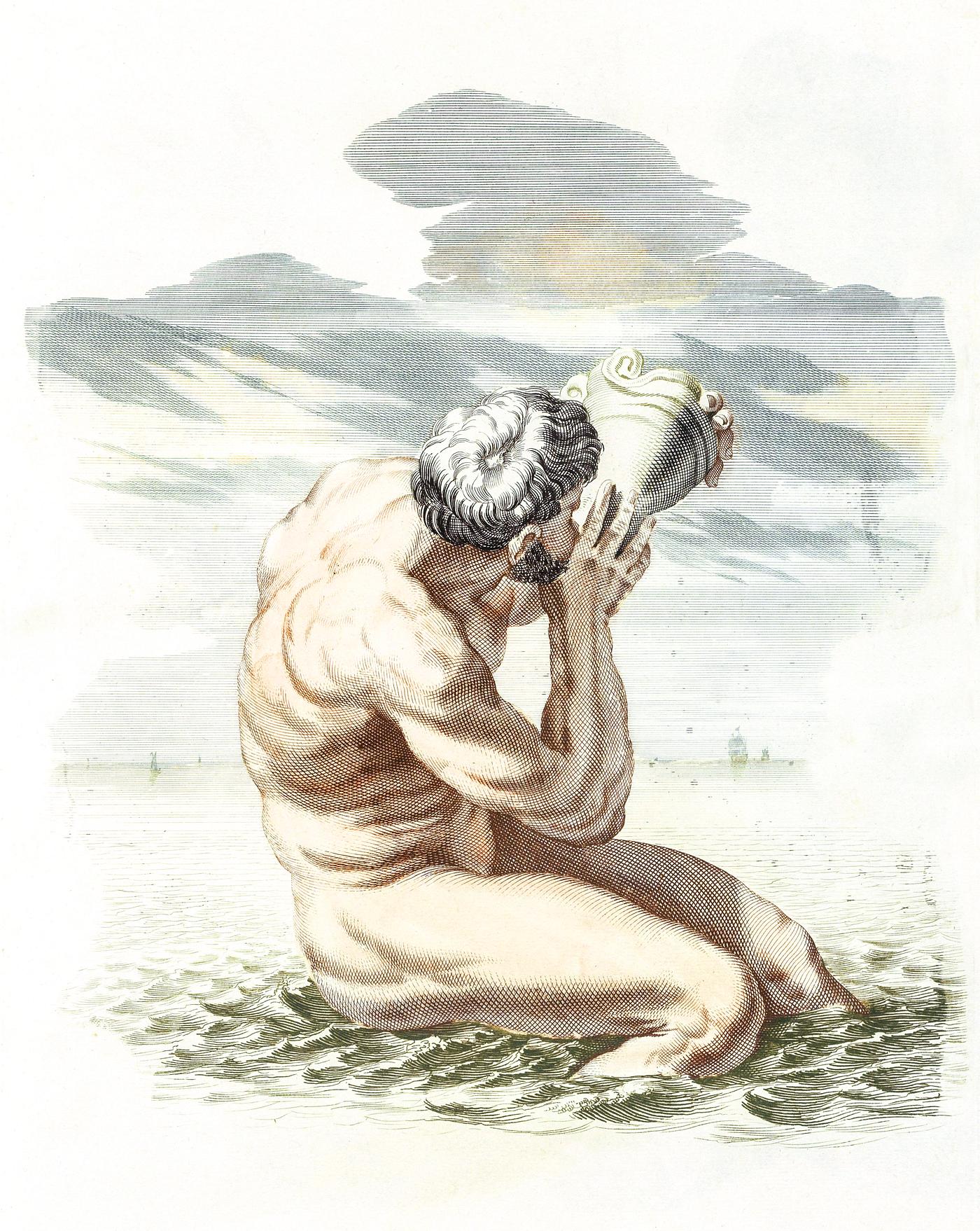Triton blows on the conch shell by Johan Teyler (1648-1709). Original from The Rijksmuseum. Digitally enhanced by rawpixel. Triton blows on the conch shell by Johan Teyler (1648-1709). Original from The Rijksmuseum. Digitally enhanced by rawpixel.