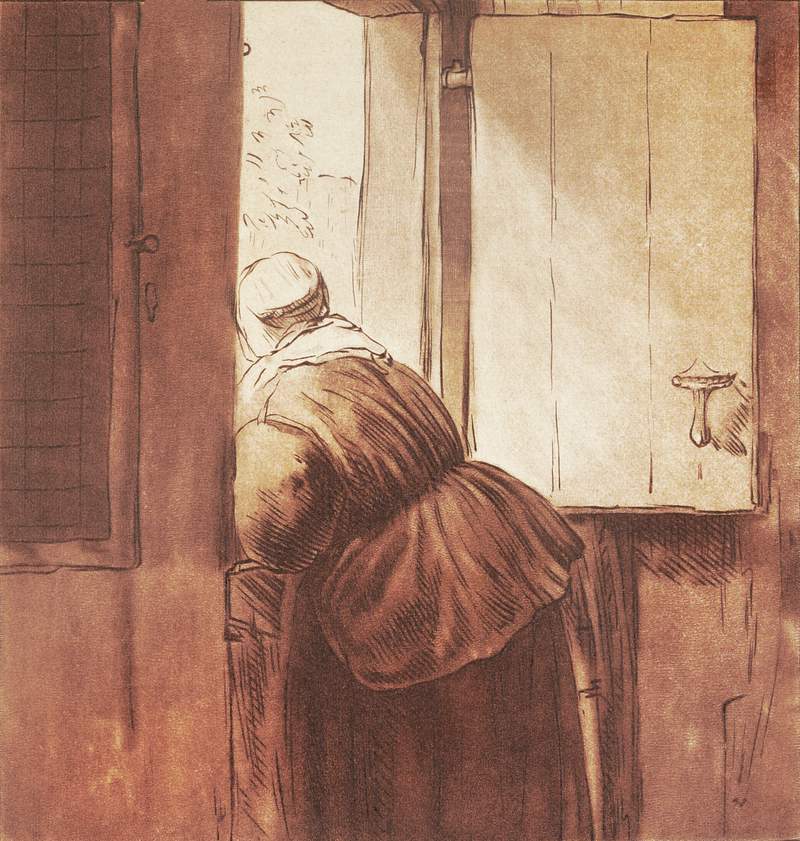Woman leaning over an open window (ca. 1795–1828) by Cornelis Ploos van Amstel. Original from The Rijksmuseum.…